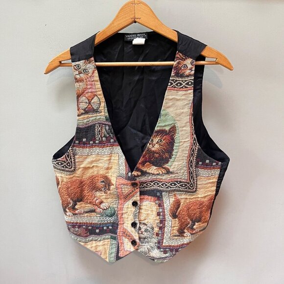 Vintage Saddle River Sportswear Cat Tapestry Vest - Size L - Picture 1 of 6